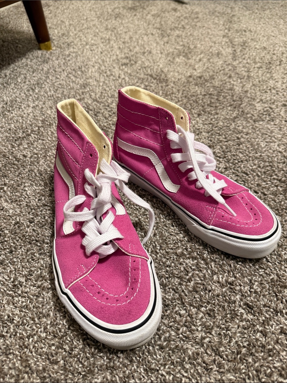 Vans High-Top Sneakers in Bright Pink with White Stripe